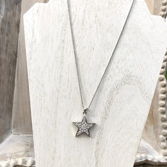 Silver Tone Star Necklace with Rhinestones - Picture 4 of 5